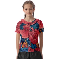 Flower Classic Japanese Art Kids  Frill Chiffon Blouse by Cowasu