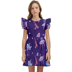 Space Seamless Pattern Kids  Winged Sleeve Dress by pakminggu