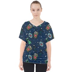 Monster Alien Pattern Seamless Background V-neck Dolman Drape Top by pakminggu