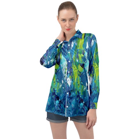 Painting-01 Long Sleeve Satin Shirt by nateshop