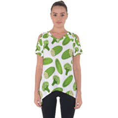 Vegetable Pattern With Composition Broccoli Cut Out Side Drop T-shirt by pakminggu