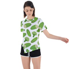 Vegetable Pattern With Composition Broccoli Asymmetrical Short Sleeve Sports T-shirt by pakminggu