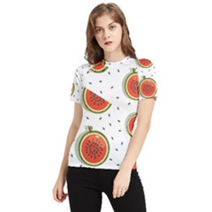 Seamless Background Pattern With Watermelon Slices Women s Short Sleeve Rash Guard by pakminggu