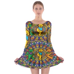 Dead Dancing Bears Grateful Dead Pattern Long Sleeve Skater Dress by Grandong