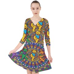 Dead Dancing Bears Grateful Dead Pattern Quarter Sleeve Front Wrap Dress by Grandong