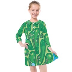 Golf Course Par Golf Course Green Kids  Quarter Sleeve Shirt Dress by Cowasu