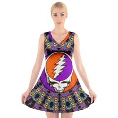 Gratefuldead Grateful Dead Pattern V-neck Sleeveless Dress by Cowasu