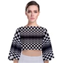 Art-optical-black-white-contrast Tie Back Butterfly Sleeve Chiffon Top View1