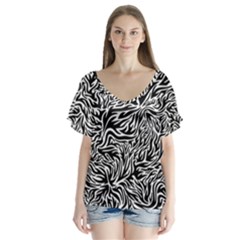 Flame Fire Pattern Digital Art V-neck Flutter Sleeve Top by Bedest