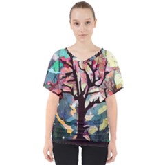 Tree-moon-night-sky-landscape V-neck Dolman Drape Top by Bedest