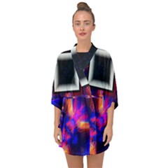 Box-abstract-frame-square Half Sleeve Chiffon Kimono by Bedest