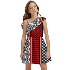 Background-damask-red-black Kids  One Shoulder Party Dress by Bedest