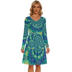 Fractal Long Sleeve Dress With Pocket by nateshop