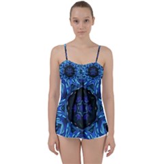 Background-blue-flower Babydoll Tankini Top by Bedest