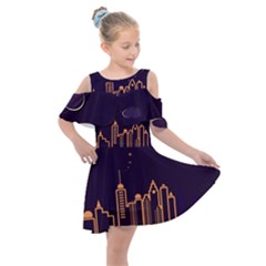 Skyscraper Town Urban Towers Kids  Shoulder Cutout Chiffon Dress by pakminggu