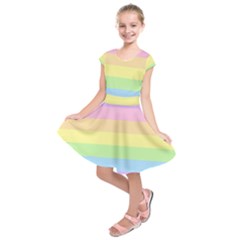 Cute Pastel Rainbow Striped Pattern Kids  Short Sleeve Dress by pakminggu