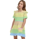 Cute Pastel Rainbow Striped Pattern Kids  Frilly Sleeves Pocket Dress View3