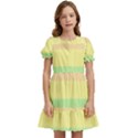 Cute Pastel Rainbow Striped Pattern Kids  Puff Sleeved Dress View1