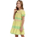 Cute Pastel Rainbow Striped Pattern Kids  Puff Sleeved Dress View3