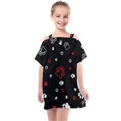 Art Pattern Traces Paw Kids  One Piece Chiffon Dress by pakminggu