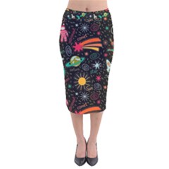 Space Seamless Pattern Velvet Midi Pencil Skirt by pakminggu