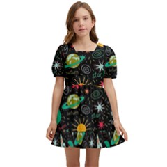 Space Seamless Pattern Kids  Short Sleeve Dolly Dress by pakminggu