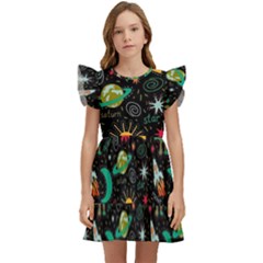 Space Seamless Pattern Kids  Winged Sleeve Dress by pakminggu