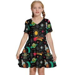 Space Seamless Pattern Kids  Short Sleeve Tiered Mini Dress by pakminggu