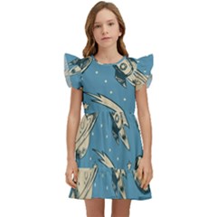 Space Objects Nursery Pattern Kids  Winged Sleeve Dress by pakminggu