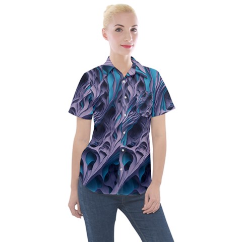 Abstract Trims Women s Short Sleeve Pocket Shirt by pakminggu