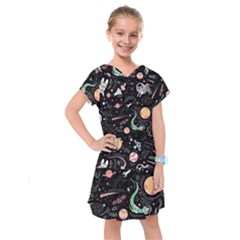 Cat And Dog Space Pattern Kids  Drop Waist Dress by pakminggu