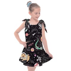 Cat And Dog Space Pattern Kids  Tie Up Tunic Dress by pakminggu