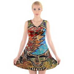 Grateful Dead Rock Band V-neck Sleeveless Dress by Cowasu