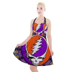 Gratefuldead Grateful Dead Pattern Halter Party Swing Dress  by Cowasu