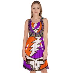 Gratefuldead Grateful Dead Pattern Knee Length Skater Dress With Pockets by Cowasu