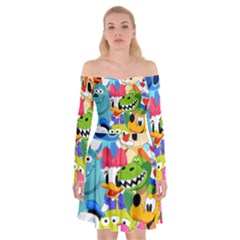 Illustration Cartoon Character Animal Cute Off Shoulder Skater Dress by Cowasu