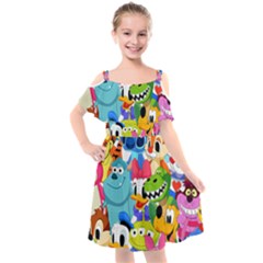 Illustration Cartoon Character Animal Cute Kids  Cut Out Shoulders Chiffon Dress by Cowasu