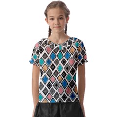 Diamond Shapes Pattern Kids  Frill Chiffon Blouse by Cowasu