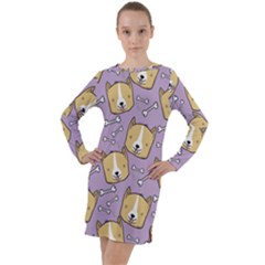 Corgi Pattern Long Sleeve Hoodie Dress by Cowasu