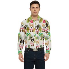 Corgis Hula Pattern Men s Long Sleeve  Shirt by Cowasu