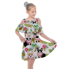 Corgis Hula Pattern Kids  Shoulder Cutout Chiffon Dress by Cowasu