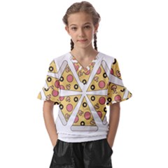 Pizza-slice-food-italian Kids  V-neck Horn Sleeve Blouse by Cowasu