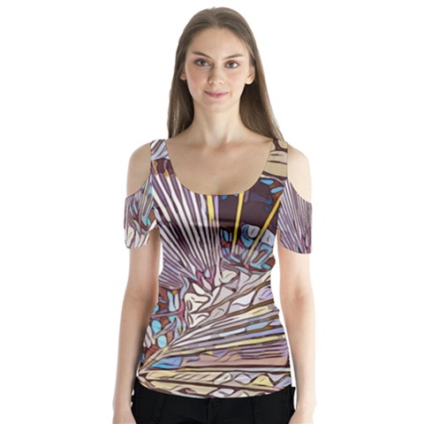 Abstract-drawing-design-modern Butterfly Sleeve Cutout T-shirt  by Cowasu