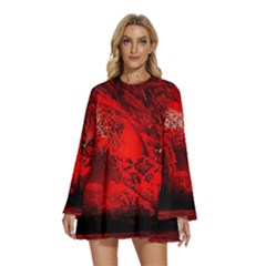 Planet-hell-hell-mystical-fantasy Round Neck Long Sleeve Bohemian Style Chiffon Mini Dress by Cowasu