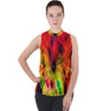 Color-background-structure-lines Mock Neck Chiffon Sleeveless Top View1