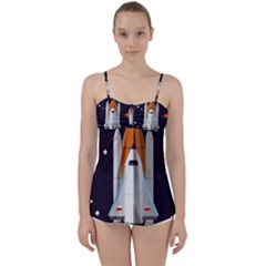 Rocket-space-universe-spaceship Babydoll Tankini Top by Cowasu