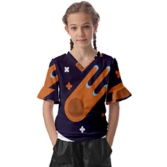 Meteor-meteorite-space-comet Kids  V-neck Horn Sleeve Blouse by Cowasu