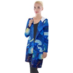 Starry Night In New York Van Gogh Manhattan Chrysler Building And Empire State Building Hooded Pocket Cardigan by Sarkoni