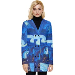 Starry Night In New York Van Gogh Manhattan Chrysler Building And Empire State Building Button Up Hooded Coat  by Sarkoni