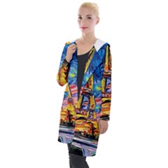 Eiffel Tower Starry Night Print Van Gogh Hooded Pocket Cardigan by Sarkoni